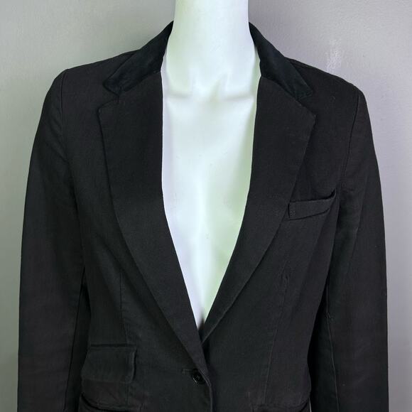 Lauren Ralph Lauren jacket medium denim blazer equestrian velvet collar black - Picture 3 of 11